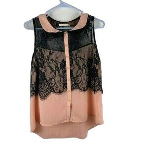 Mustard Seed Womens Top Size Medium BlackLace Over Pink Sleeveless High Low Hem